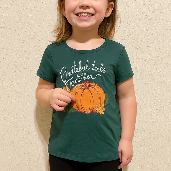 NEW "Grateful To Be Together" Size Small 6/7 Girls Thanksgiving Party Posy Green - Picture 1 of 9